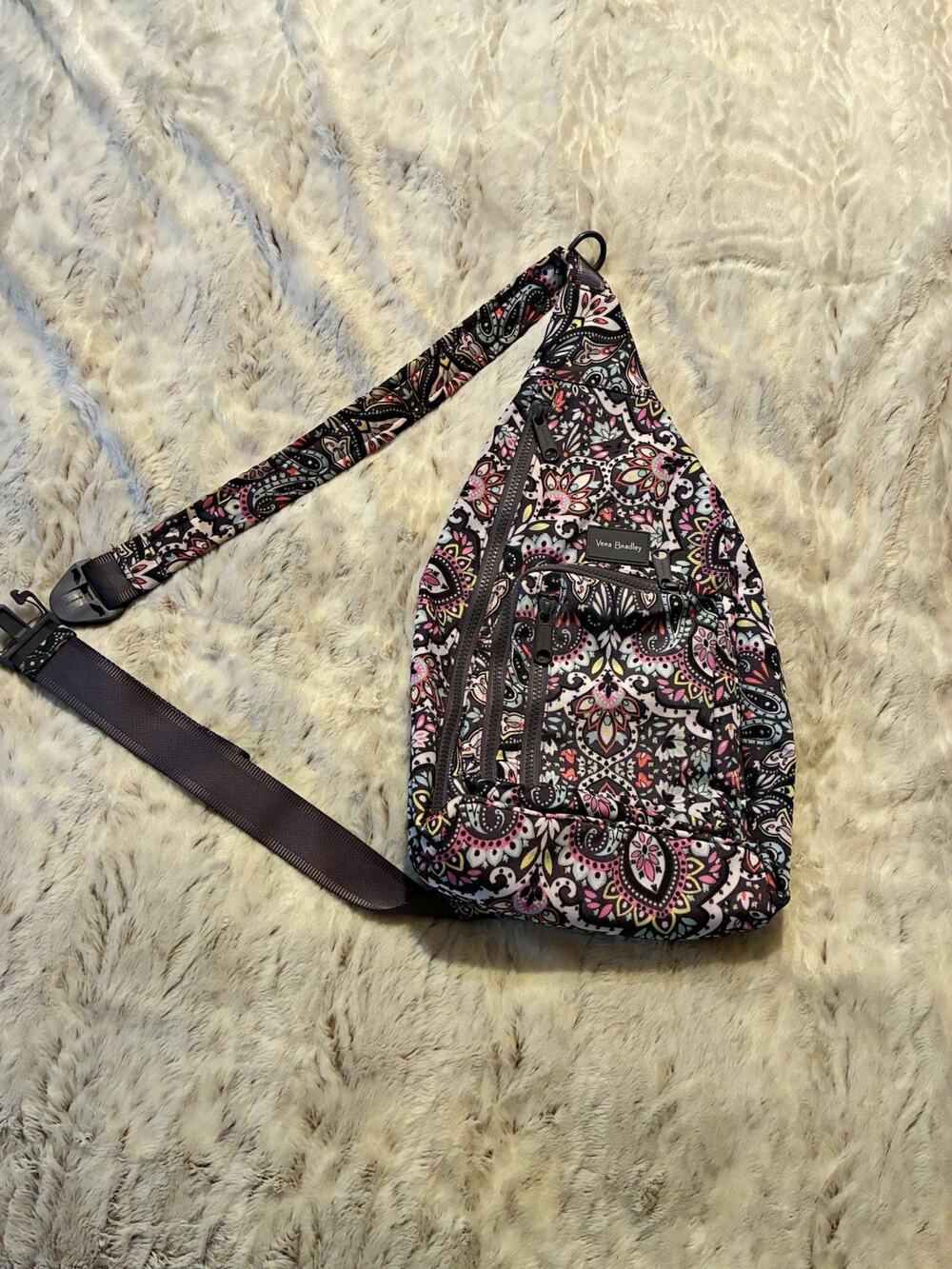Vera Bradley Multicolor Paisley Sling Bag Zip Pockets Lined Adjustable Strap